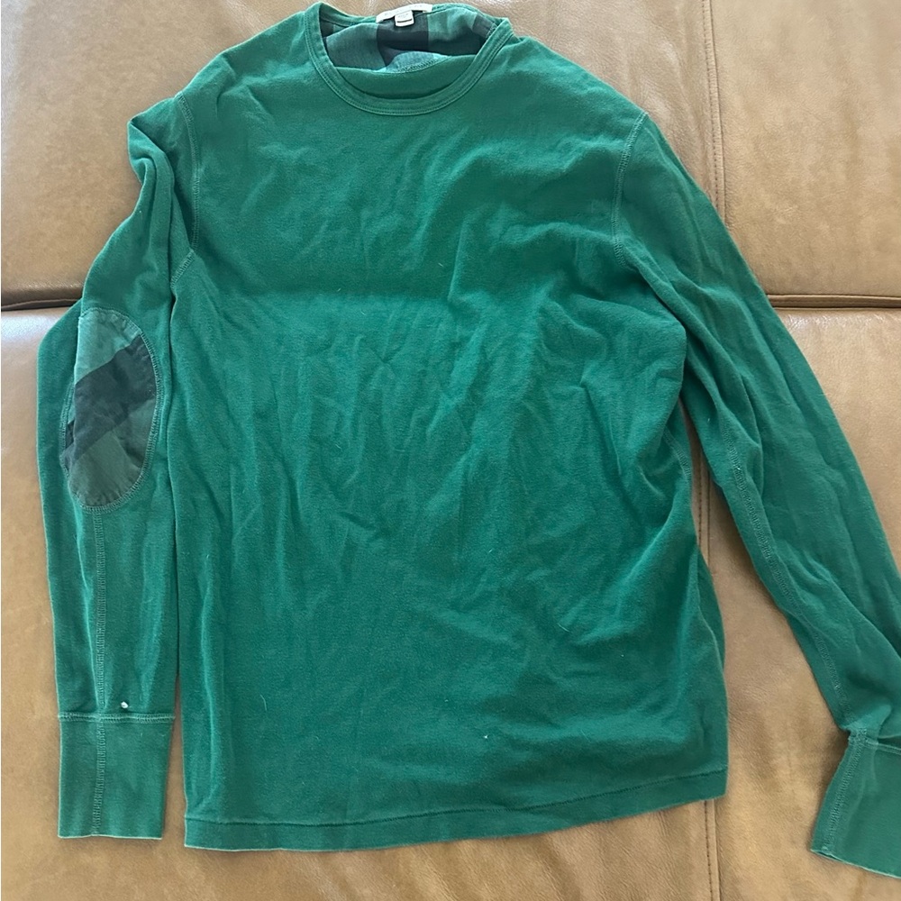 Burberry Brit Green Long Sleeve Shirt with Burberry print Elbow Patch